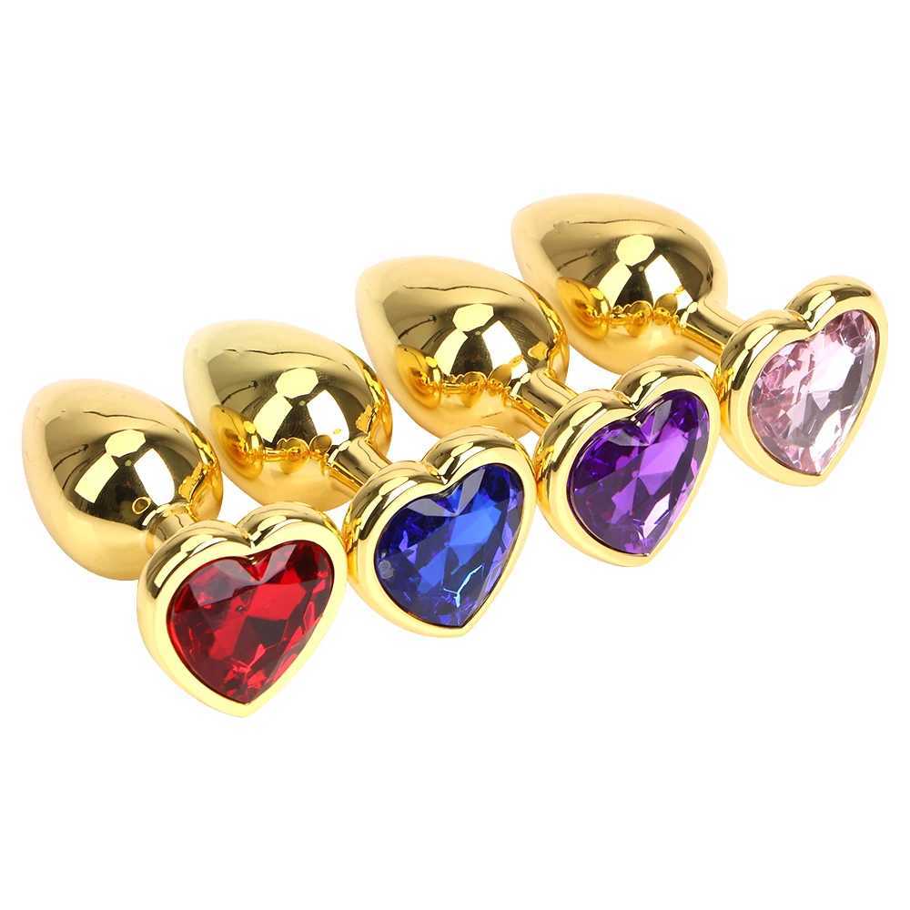 IKOKY Metal Jewelry Crystal Anal Plug Sex Toys For Women Men Gay Heart Shaped Butt Plug Female Masturbation Prostate Massager W250624