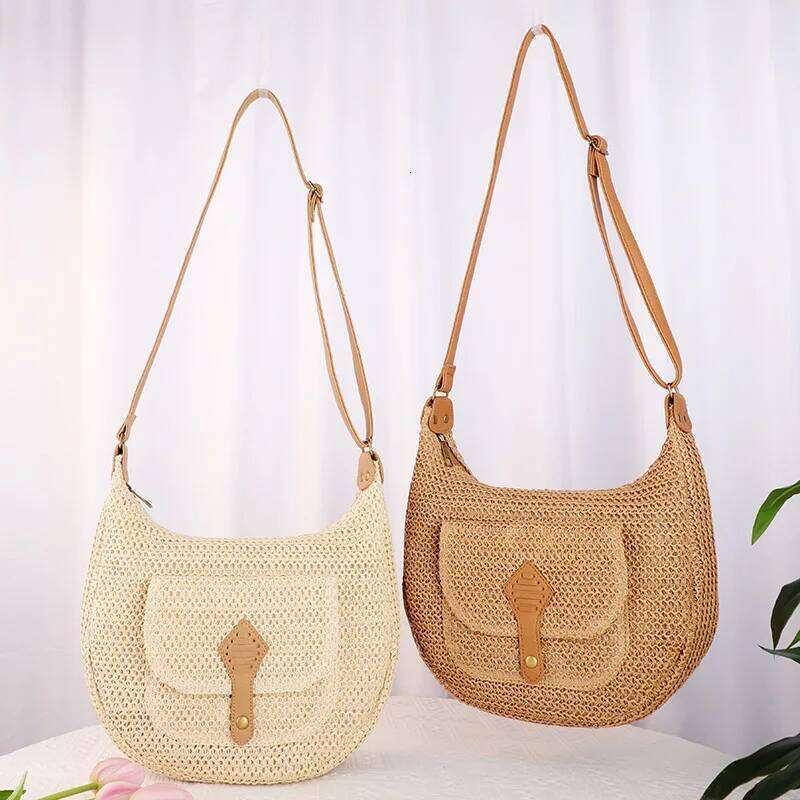 Simple And Fashionable Straw Bag, Single Shoulder Paper Rope, Forest Woven Beach Ladies' Crossbody Casual Bag
