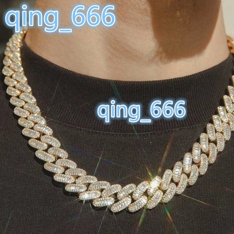 Fashion Design 19mm Wide 925 Silver GRA Baguettes Moissanite Diamond Cuban Link Chain for Mens Rapper Hip Hop Necklace