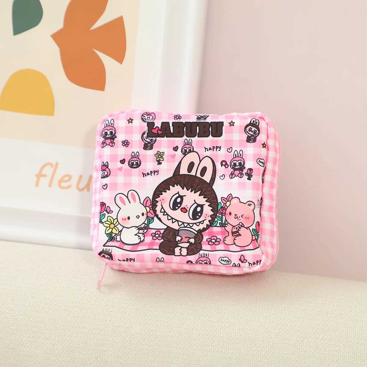 New Labubu Tamp Organizer Bag Oxford Cloth Cute Carto Girl Portable Cosmetic Storage Bag 12x14x5cmXJ250624