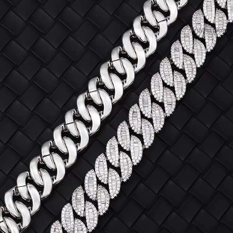 Customized 15mm Hiphop Cuban Chain S925 Silver with Iced Out Trapezoid Moissanite Cuban Link Chain Necklace