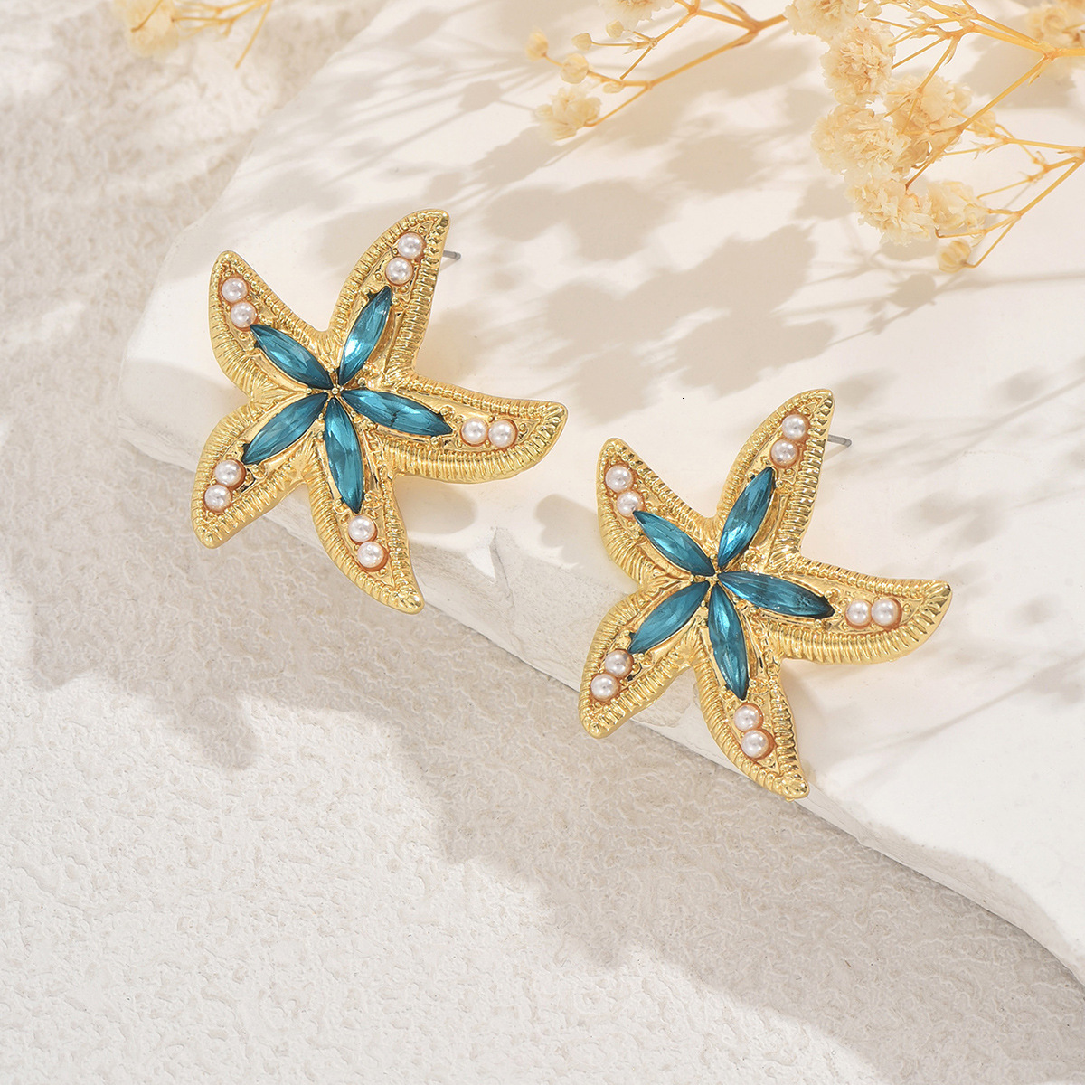 New Women's Personality Starfish Inlay Design Ocean Style Stud Earrings