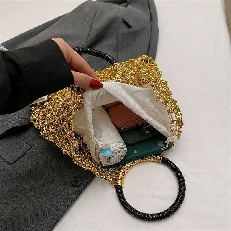 Luxury Designer bags Large Summer Beach Bag For Women Mesh Rope Knitted Bucket Bags Hollow Out Travel Shopper Totes Ladies Fashion Handbag Tote