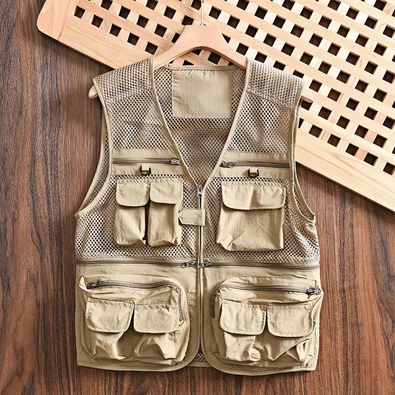 Mens Vest Tactical Outdoor Webbed Gear Coat Summer Fishing Waistcoat Men Tool Multi-Pockets Mesh Work Sleeveless Jacket Male 250617
