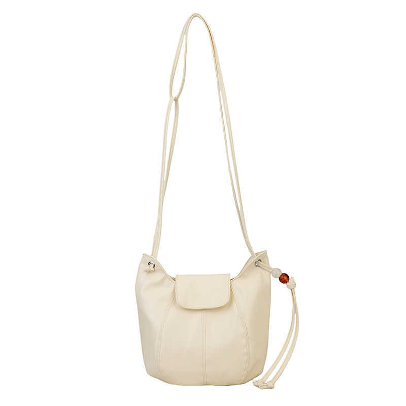 Niche Design Solid Color Versatile High Value Beaded Bucket Bag Simple Artistic Shoulder Crossbody Tote Bag