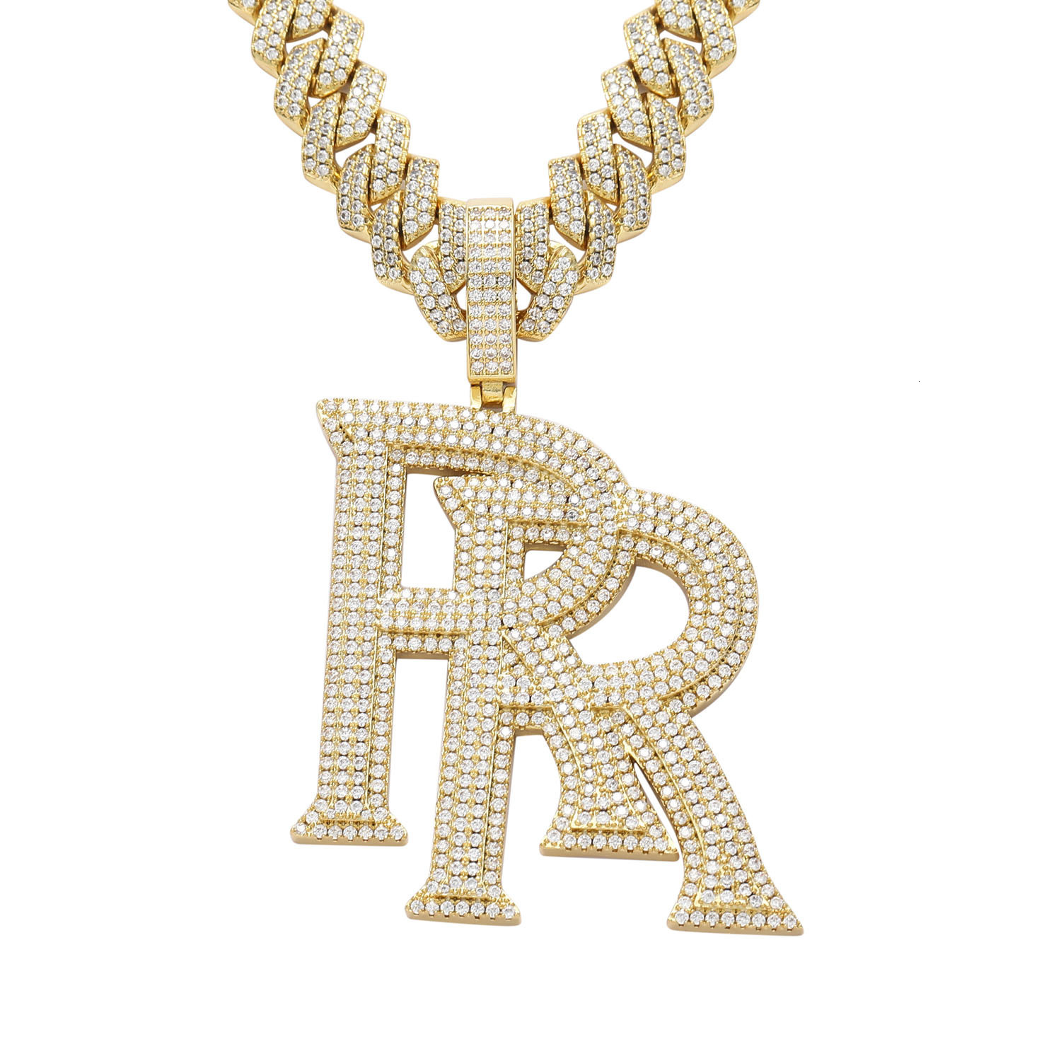 Luxury Moissanite Hip Hop Necklace with Double R Logo Letter Pendant, Trendy and Versatile Accessory Pass the diamond tester