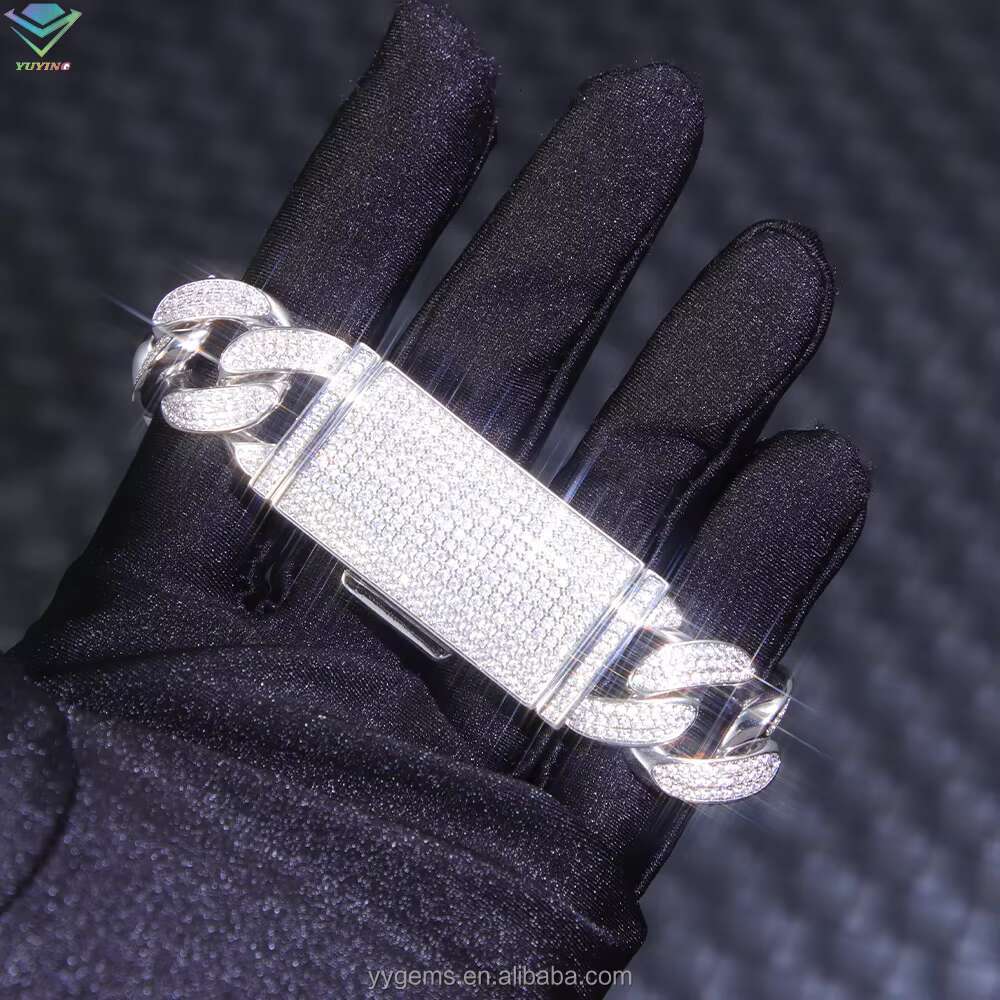 Hot-Sale 18mm VVS D Moissanite Diamond Bracelet 925 Silver Gold Plated Cuban Link Chain for Men Women Hip-Hop Style