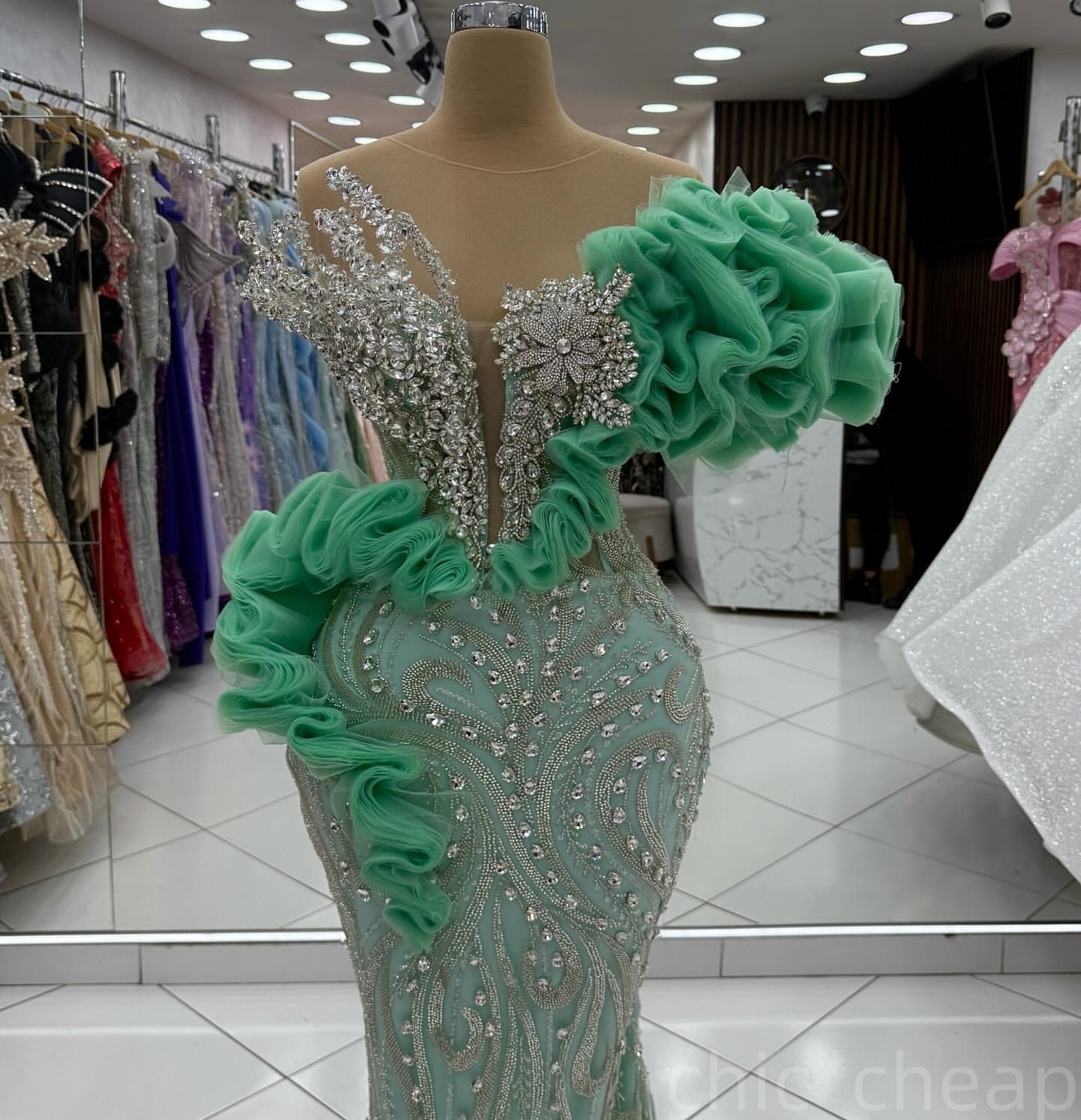 Green Mermaid Prom Dresses 2025 Rhinestones Ruffles Sequined Sparkly Evening Formal Party Second Birthday Engagement Gowns Plus Size Dress For Special