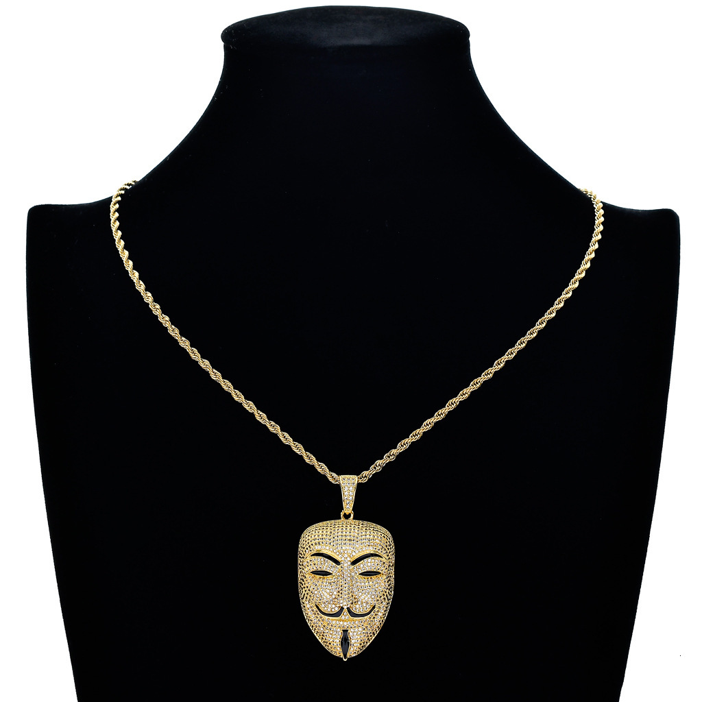 Luxury Moissanite V for Vendetta Mask Iced Out Bling Hip Hop Pendant Trendy Necklace Accessory Pass the diamond tester