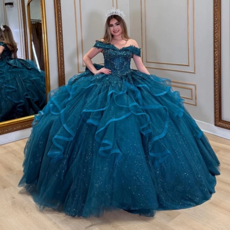 2025 Blackish Green Quinceanera Dresses Ball Gown Lace Applique Beading Ruffles Bow Tull Sweet 16 Dress Vestidos De 15 Anos