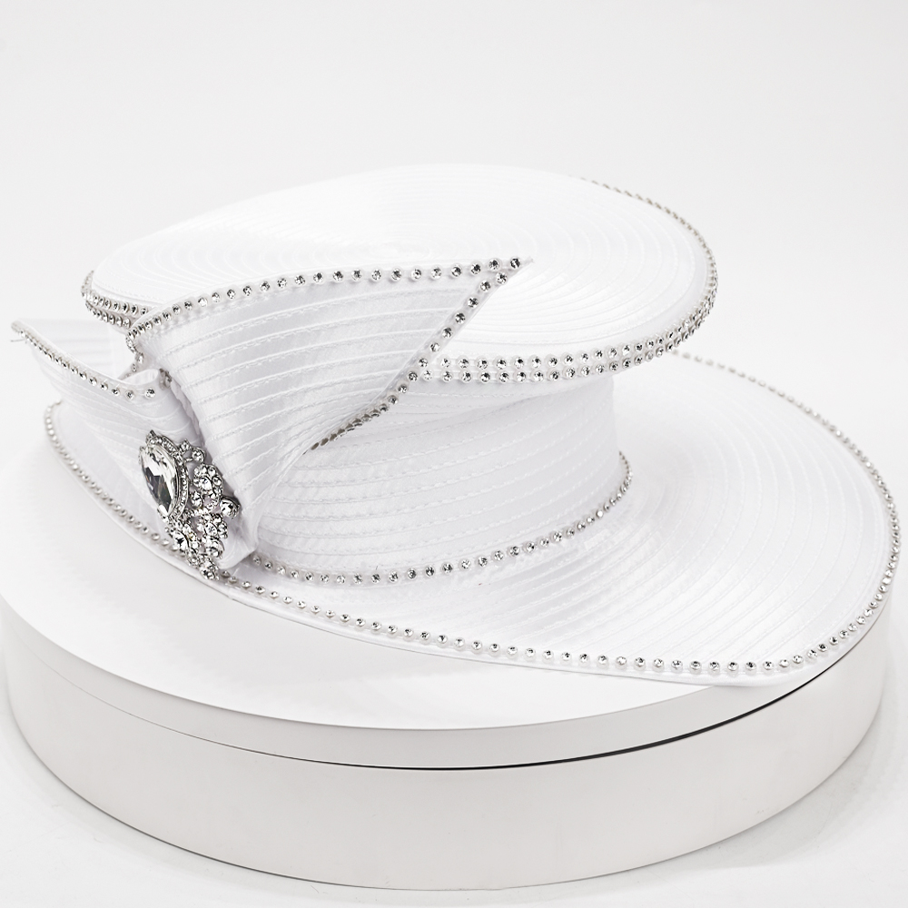 Elegant Blue Church Hat for Women - Wide Brim Derby Hat with Rhinestone Brooch for Race Day, Tea Party, Wedding & Sunday Church