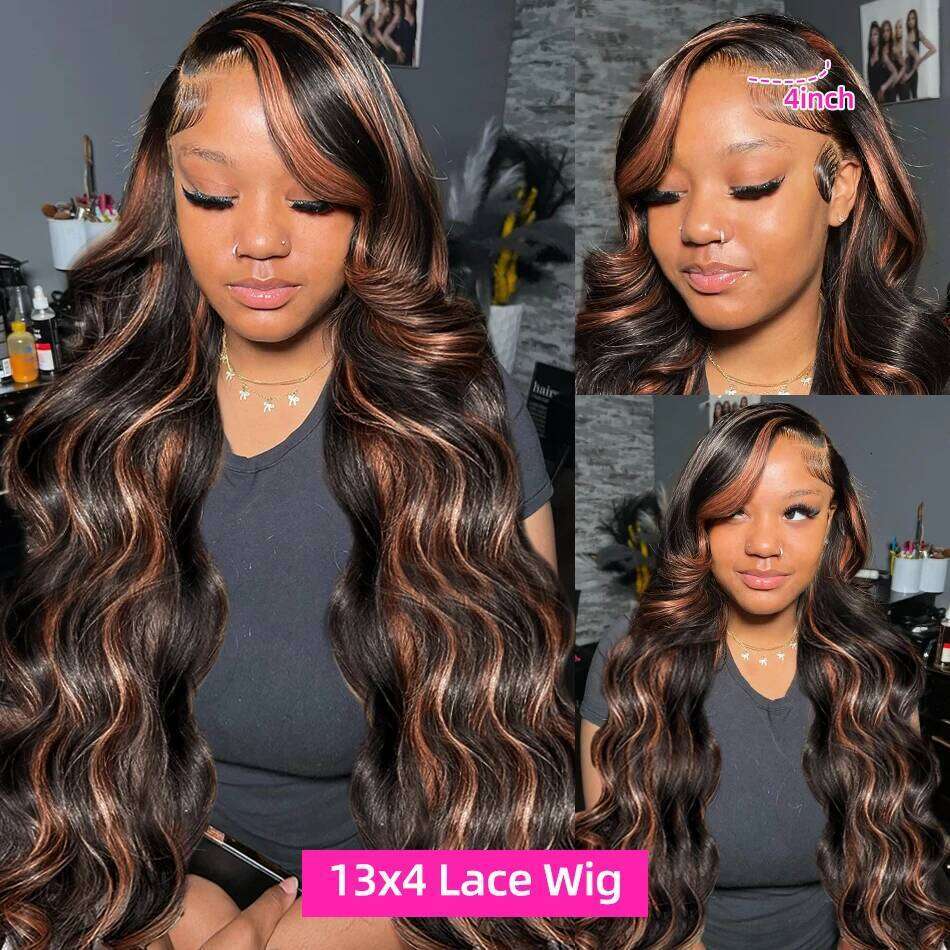 250 Density 30 32Inch 1B/30 Black Brown Body Wave 13x6 HD Frontal Human Hair Wig Color Ombre Highlight 13x4 Lace Front Wigs