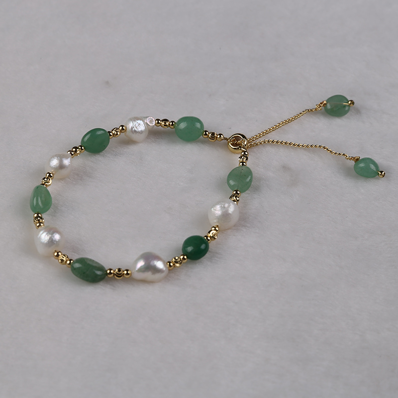 Natural Freshwater Pearl with Jade Bracelet - Clear Green Jade & Pure Natural Pearls, Adjustable Size