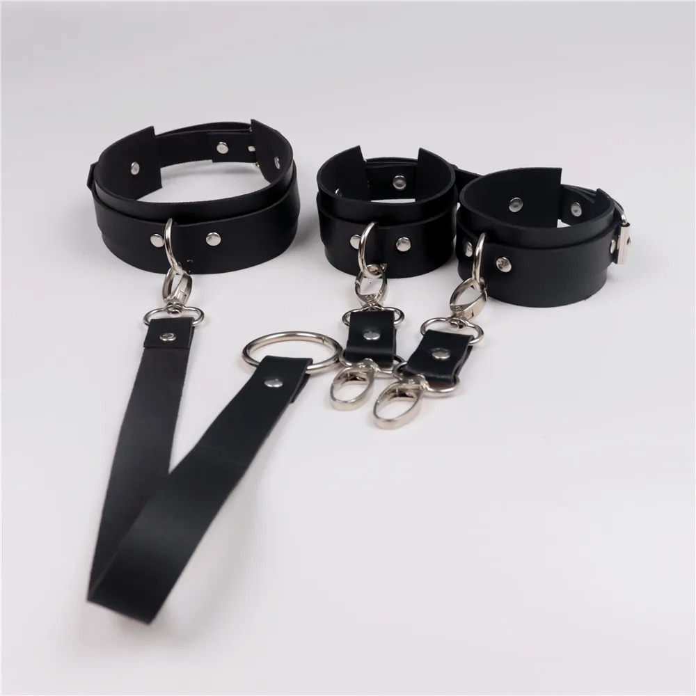 Role-playing 2 PCs BDSM Adult Sex Cuff for Women Men PU Leather Handcuffs Choker Collar Couple Adult Games Flogger Restraints 250624