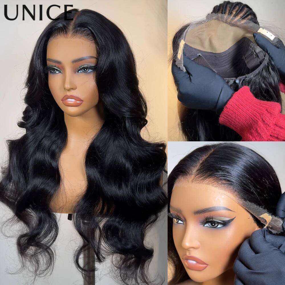 UNice Real Scalp 13x4 Frontal HD Lace With Invisible Drawstring Pre Everything Glueless Body Wave Human Hair Wigs 180%