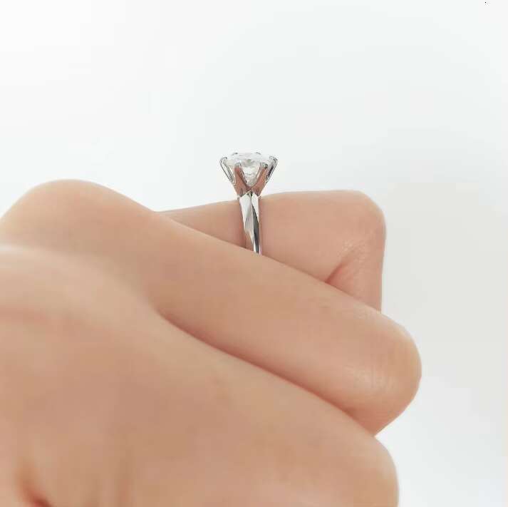 Fine Jewelry Lab Diamond Ring 14k White Gold Real 2ct D-VVS1 Round 6 Prongs Solid Solitaire Moissanite Ring