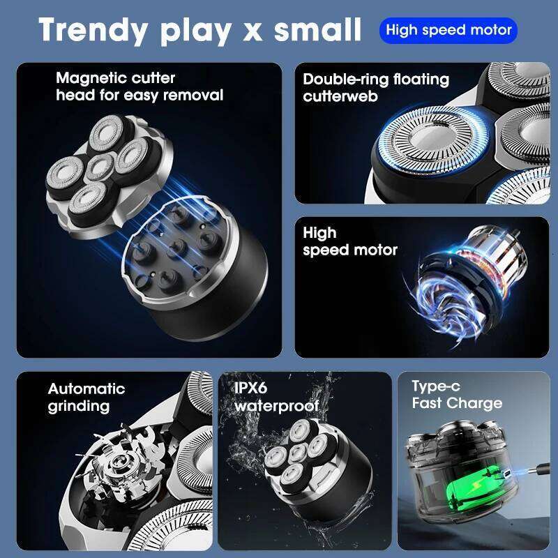 RESUXI Rq518 Men's Bald Head Magnetic Razor Wet/Dry Waterproof Cordless Electric Shaver Trimmer Hine