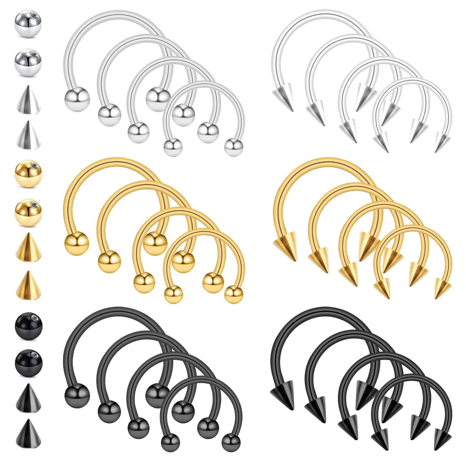 4pcs 16G Variety of Sizes Horseshoe Rings Steel Nose Septum Hoop Earring Eyebrow Piercing Jewelry for Women Men 612mm 250613