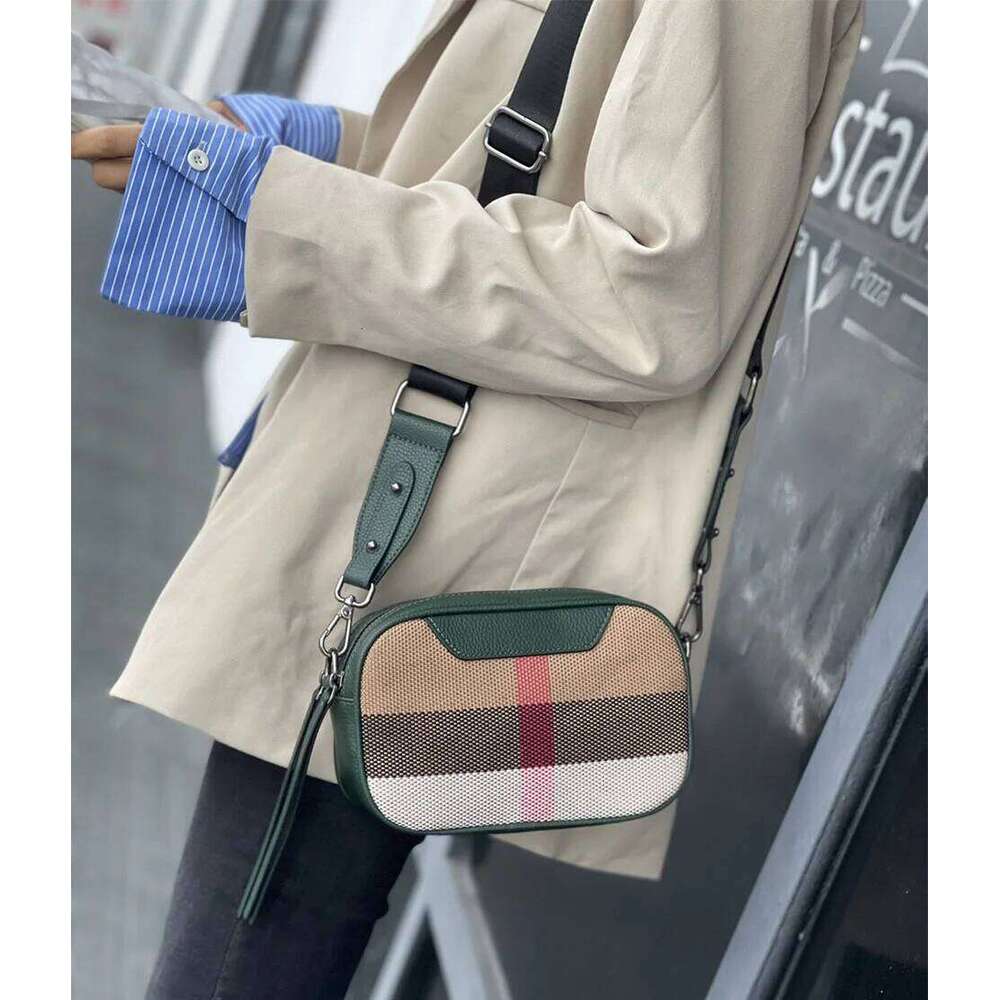 Bags Genuine Leather Women Bag Small Canvas Crossbody Handbag Wide Strap Trendy Square Flap Designer Sling Shoulder Bags Box