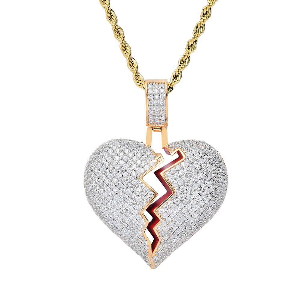 Moissanite Jewelry Swag Heartbreak Pendant Broken Heart Iced Out Hip Hop Necklace For Couples Pass the diamond tester