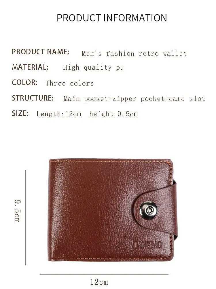 Leather Mens Bifold Wallets Zipper Coin Purse Anti-Theft Magnetic Buckle Casual Youth Slim Short Multiple Card Holder WalletXJ250624