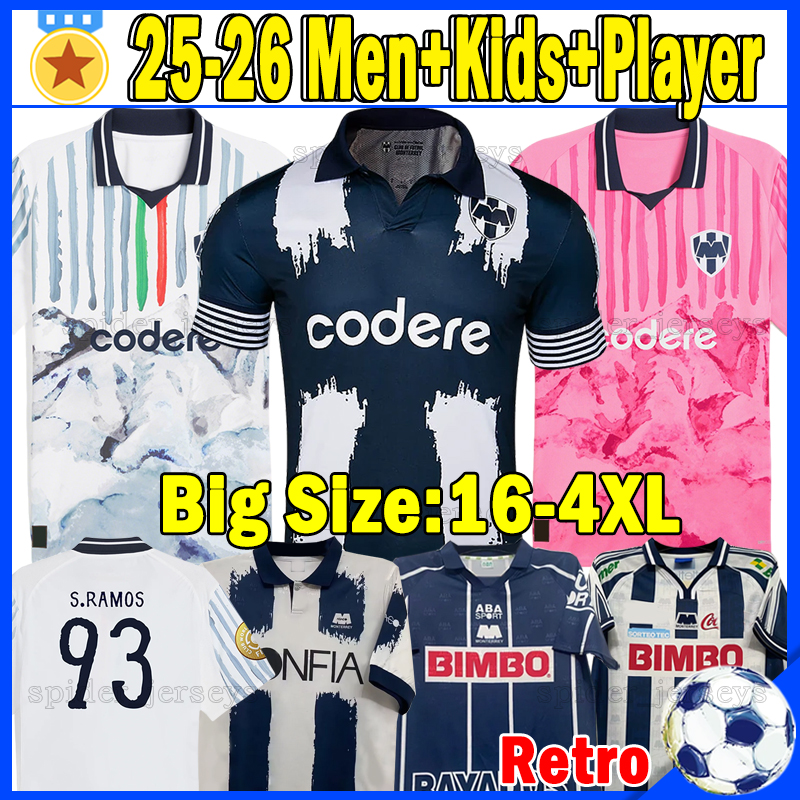 XXXL 4XL 2025 2026 MONTERREY SERGIO RAMOS Soccer Jerseys S.RAMOS Cup Retro 1992 93 95 97 99 2000 Liga MX Football Shirts 25 26 BERTERAME CANALES CORTIZO Men Kids Kits Sets