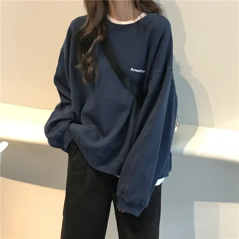 Women Hoodie Letter T-shirt Spring Autumn Korean Fashion Thin Chic Long Sleeve Sweatshirt Women Loose Cool Pullover Y2k Clothes 250618