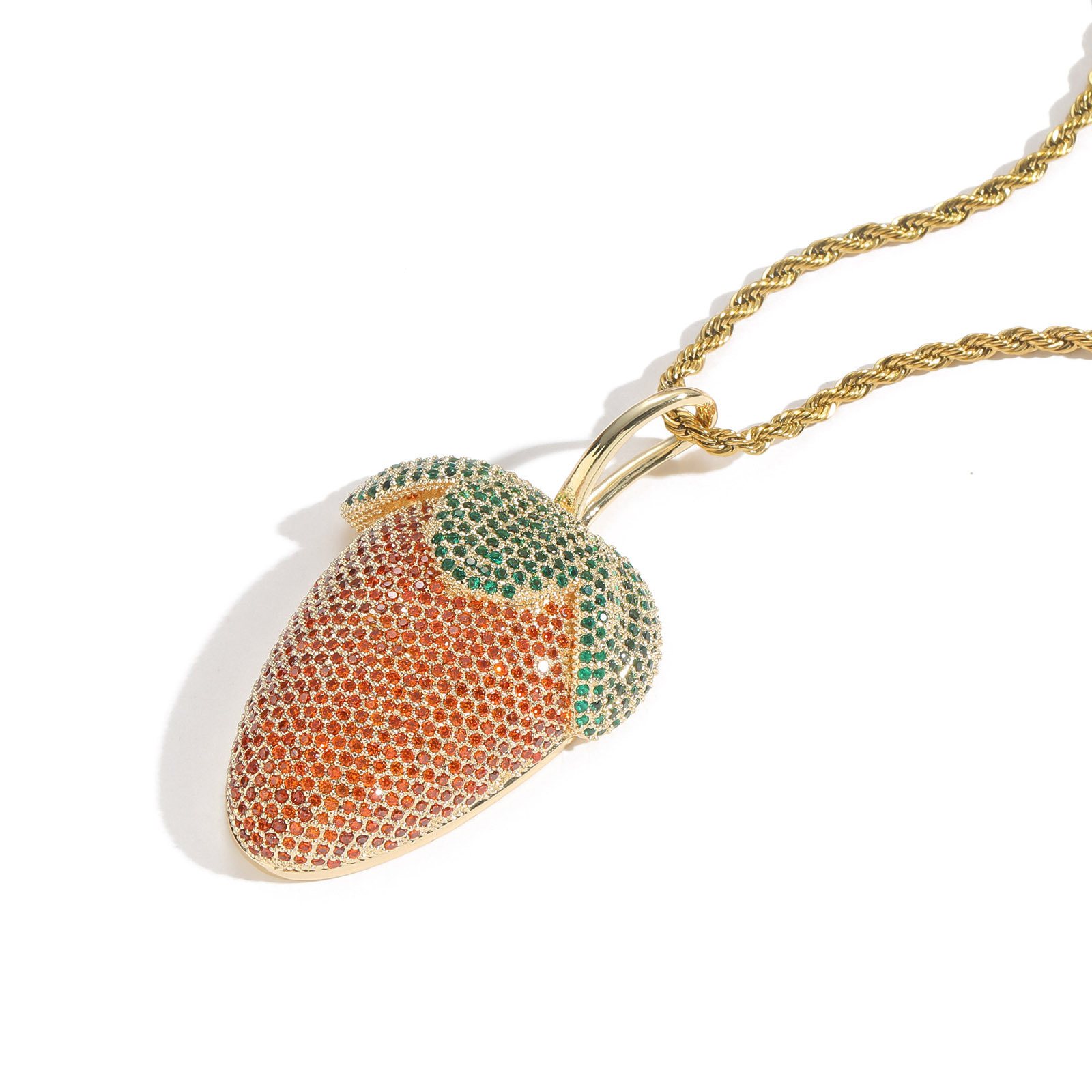 Hip Hop Strawberry Pendant Color Moissanite Trendy Unisex Moissanite Necklace Labubu Accessory Pass the diamond tester