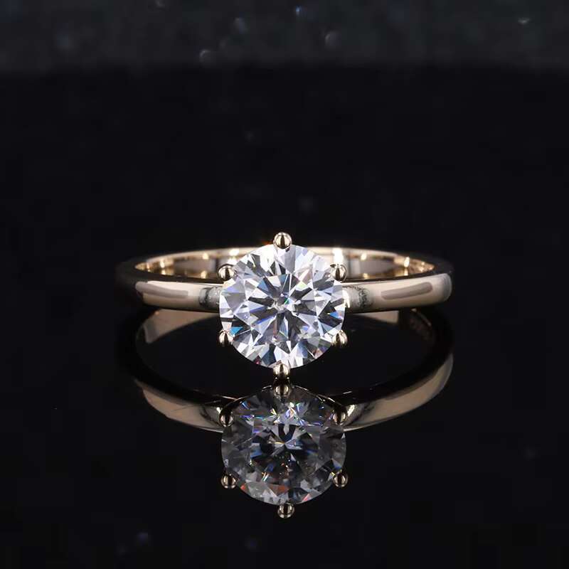 6 Prong Classic Design Jewelry 14k Yellow Gold Wedding Rings Women Moissanite Stone Ring