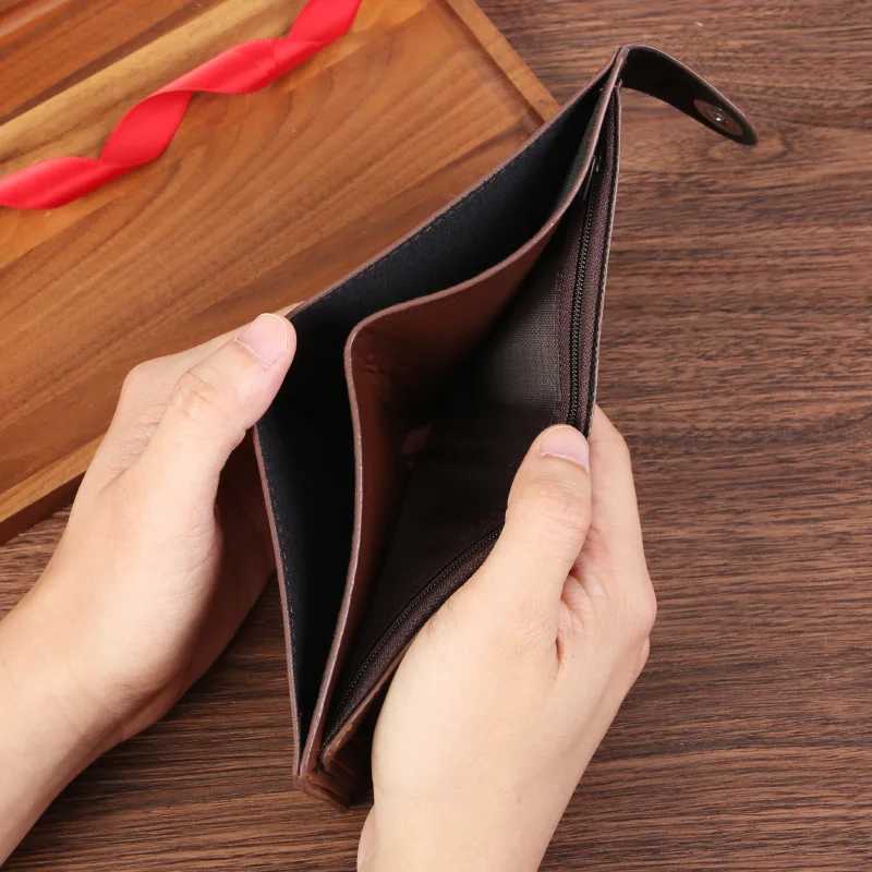 Leather Mens Bifold Wallets Zipper Coin Purse Anti-Theft Magnetic Buckle Casual Youth Slim Short Multiple Card Holder WalletXJ250624