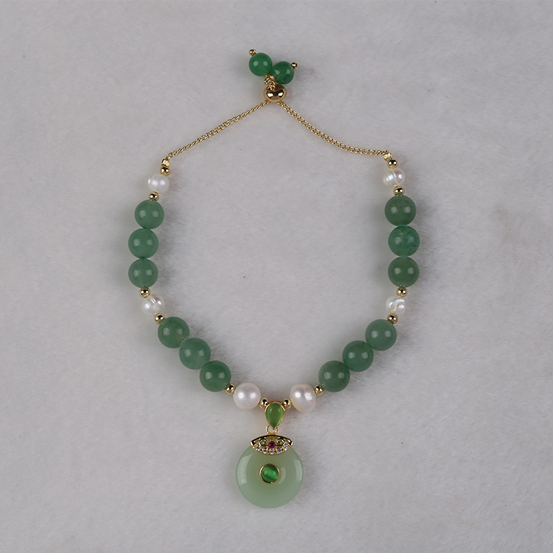 Adjustable Handcrafted Bracelet Featuring Real Freshwater Pearls and Exquisite Jade