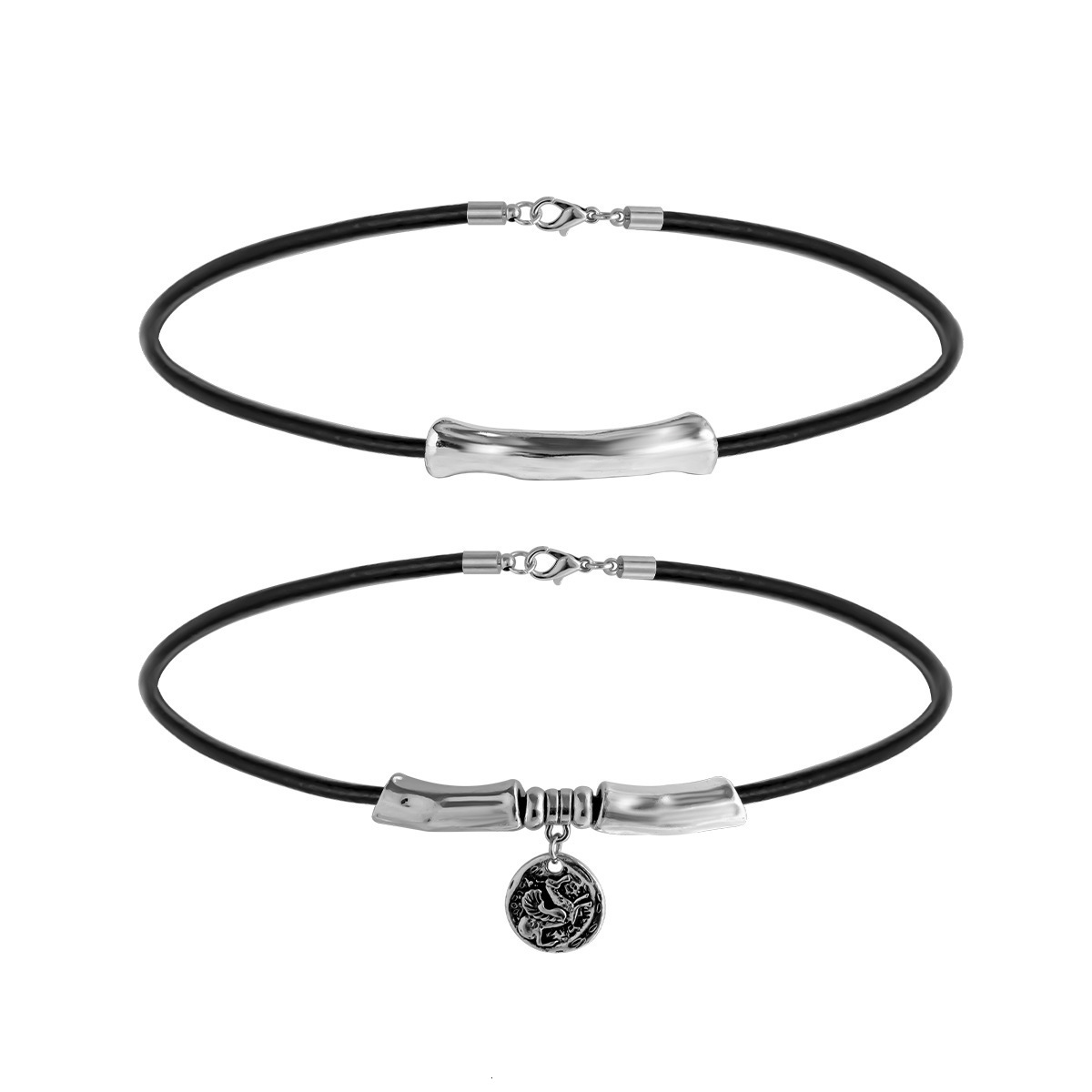 Ethnic Relief Pendant Short Choker for Women Simple Double Layer Bent Tube Necklace Jewelry