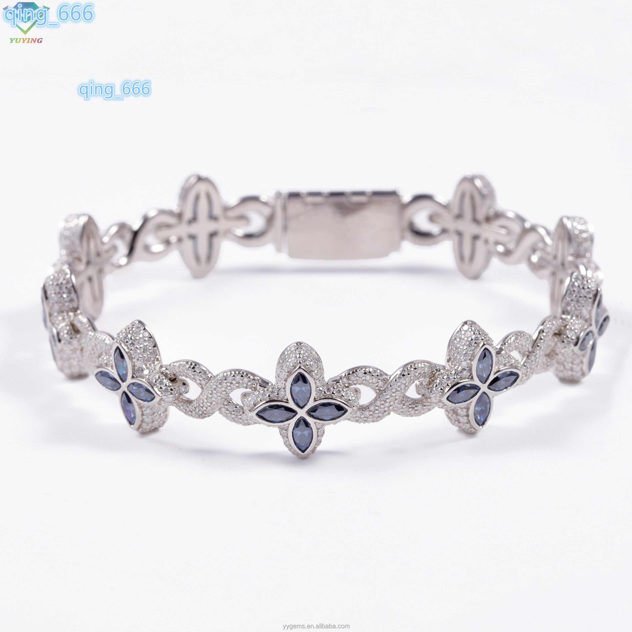 Fashion Design Infinity Link Clover Bracelet Pass Diamond Tester S925 Colored Marquise Moissanite Diamond Clover Cuban Bracelet