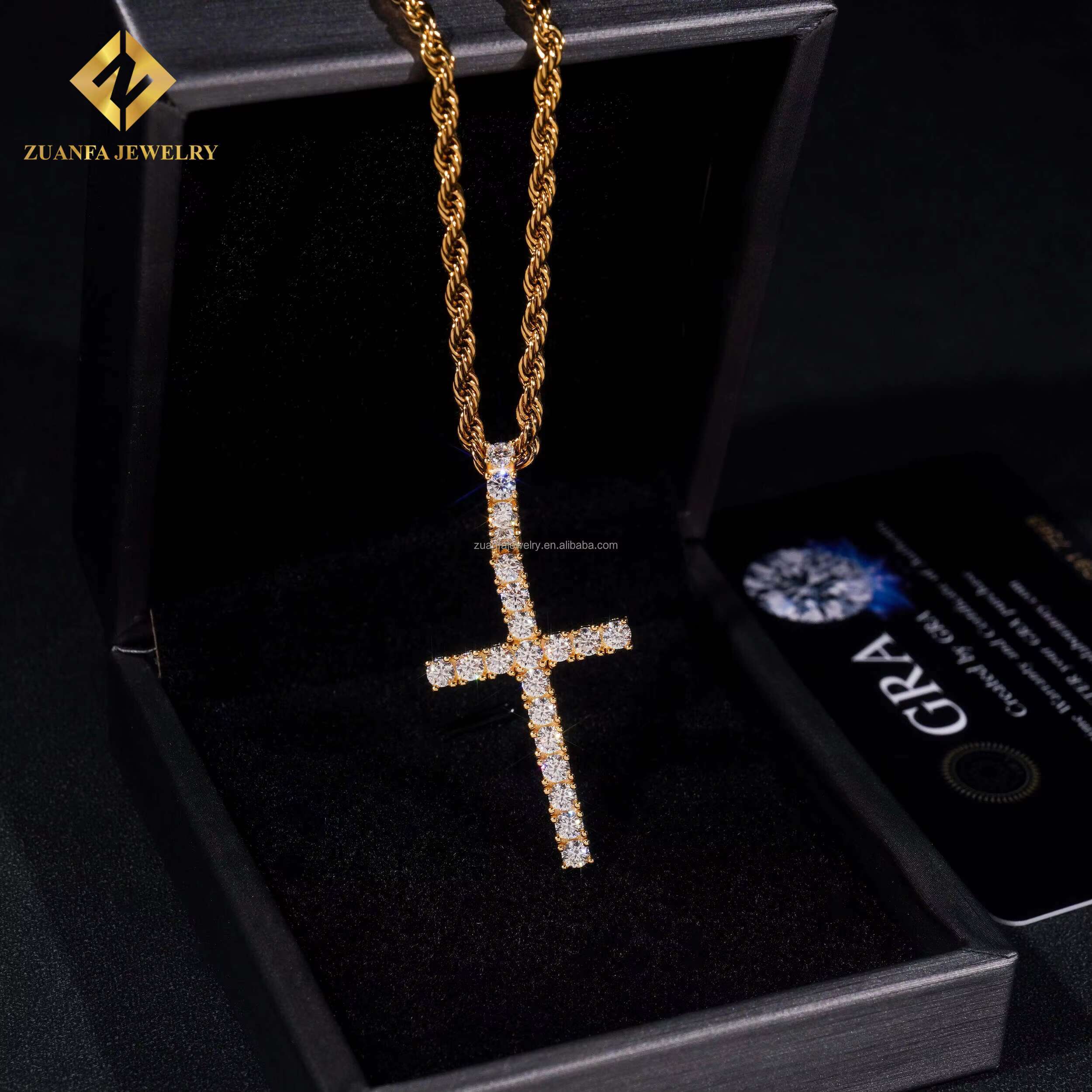 New Arrivals Bulk Stock Cross Pendant Moissanite Diamond Pendants Set Fire Jewelry Hip Hop 925 Sterling Silver Iced Out