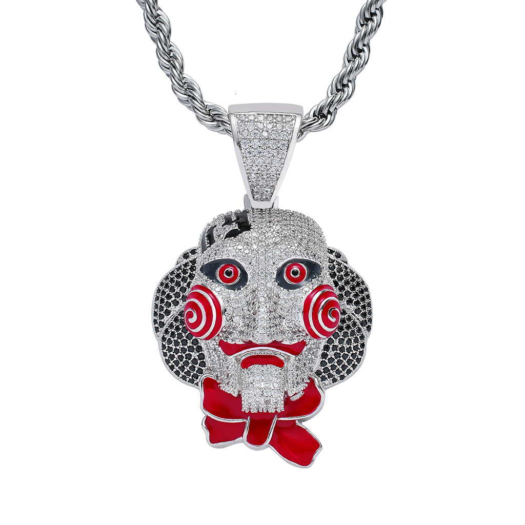 Luxury Moissanite Horror Mask Iced Out Bling Hip Hop Trendy Versatile Pendant Necklace druzy jewelry Pass the diamond tester
