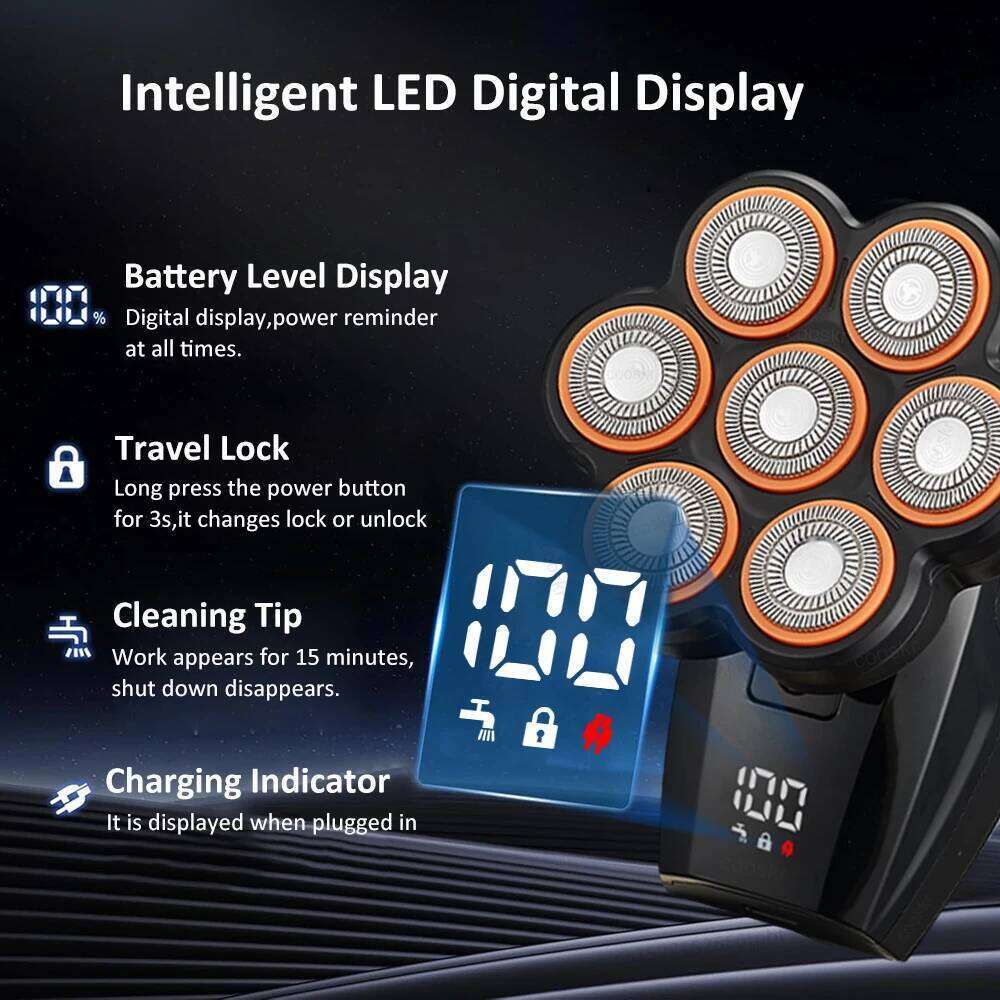 Electric Hair Trimmer 7D Floating Heads Rechargeable Waterproof Wireless Beard Razor Portable Facial Shaver Hine