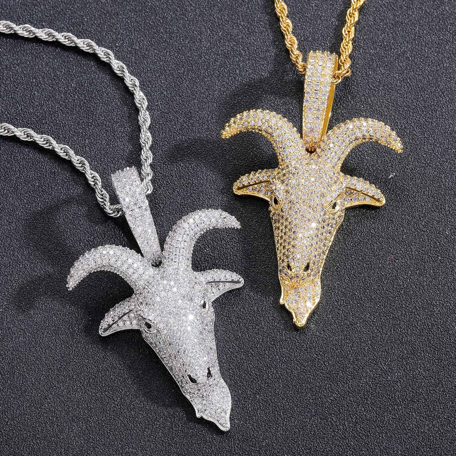 New Arrival Hip Hop Goat Pendant Diamond Studded Animal Personalized Cool Trendy Hip Hop Necklace Accessory Pass the diamond tester