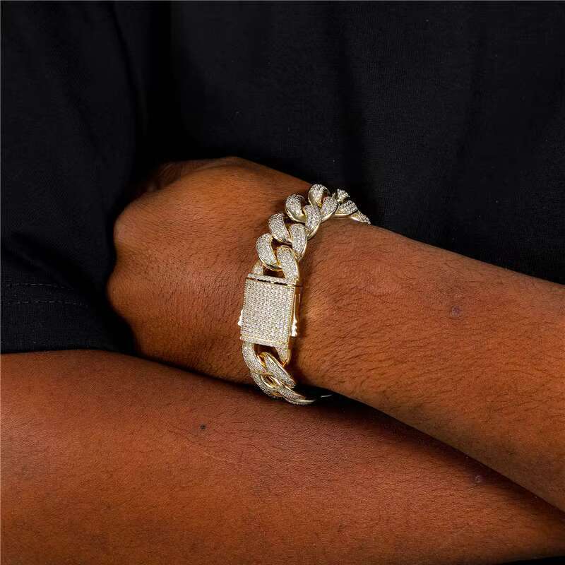 19mm Weave CZ Cuban Link Bracelet | Silver or Gold Tone Brass | Hip Hop Mens Jewelry