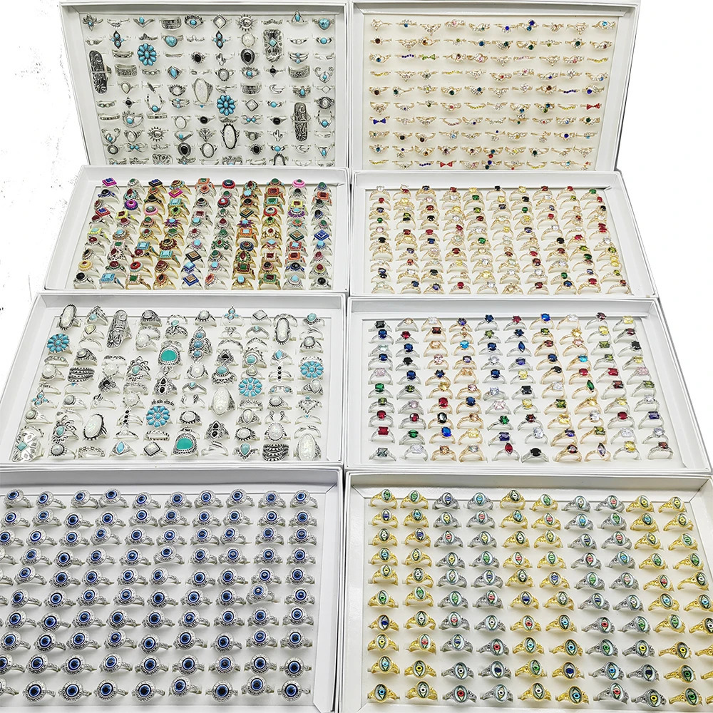 50pcs/Lot Wholesale Bohemia Mix Style Finger Rings for Women Crystal Party Wedding Jewelry Acrylic Enamel Joint Ring Gifts 250624