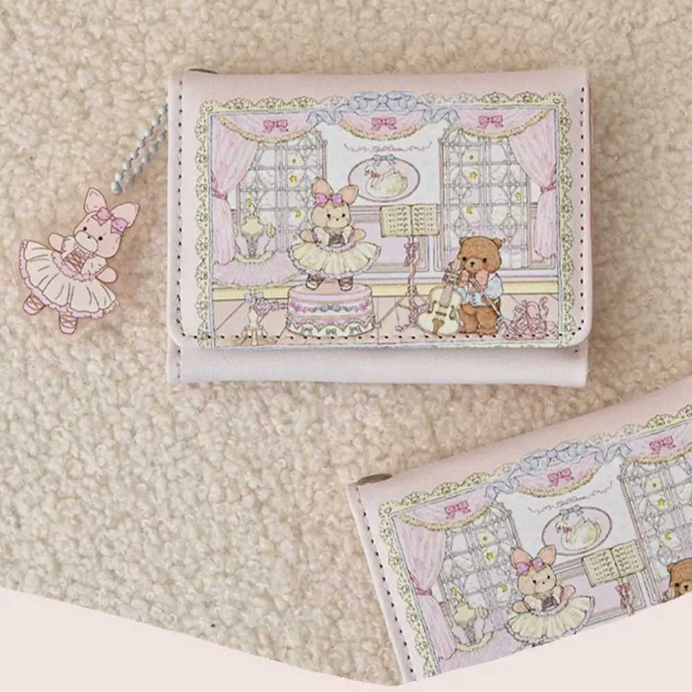 Vintage Bear and Rabbit Short Wallet Multi Slot Portable Mey Bag PU Coin Purse Girl XJ250624