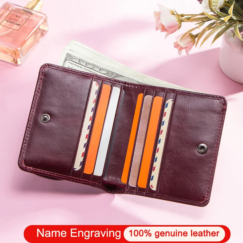 Contacts Name Engraving Fashion Mini Wallet Genuine Leather Coin Purse Women Short Wallets Small Money Bag for Ladies Unisex 250623