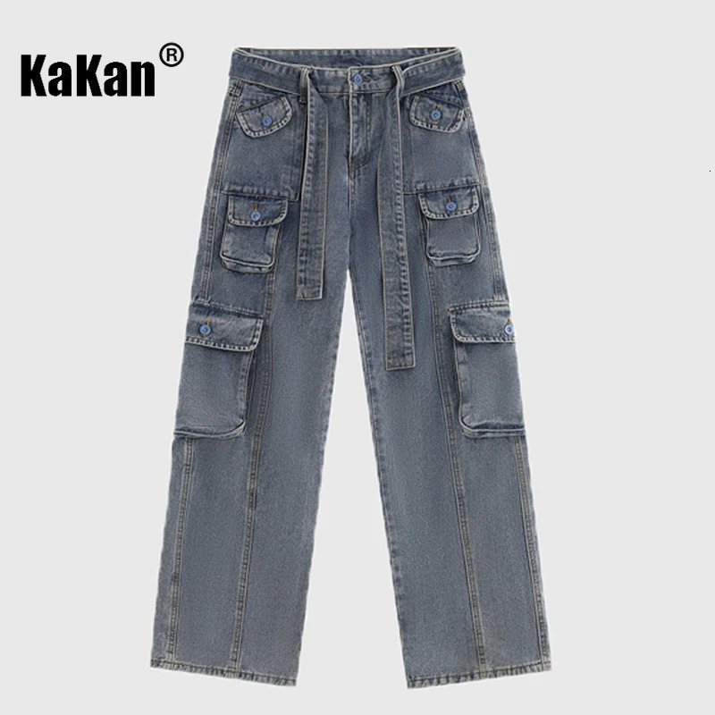 Kakan - American Stereoscopic Multi Pocket Jeans for Men Washed Straight Tube Loose Relaxed Long Jeans K27 250624