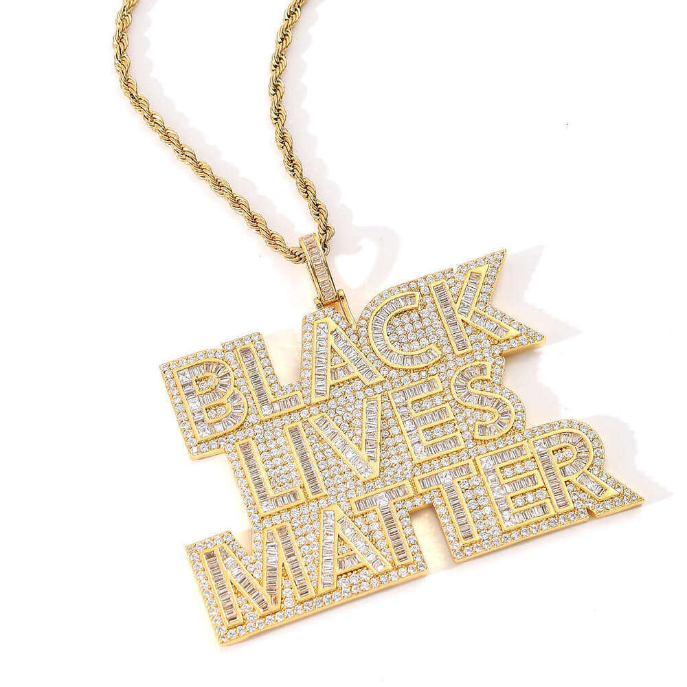 BLACK LIVES MATTER Letter Slogan Pendant Micro Paved Cubic Zirconia Hip Hop Necklace 27b0