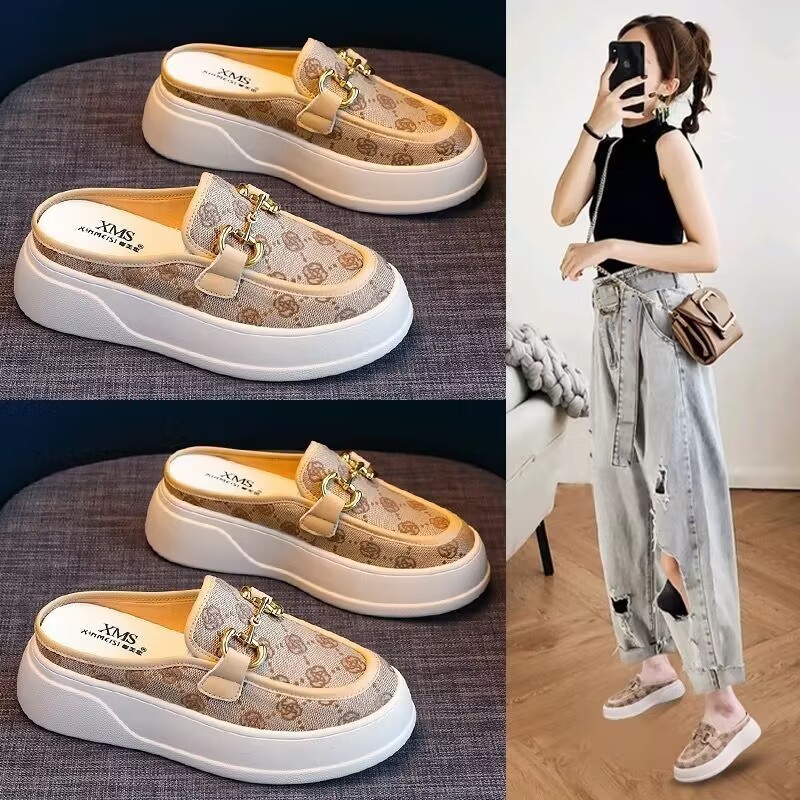 Designer's 2025 new women's slippers Summer Korean version half-slippers with toe caps, women's thick-soled cool slippers Free Shipping