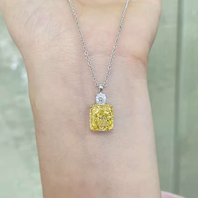 Ladies 925 Sterling Silver Necklace Jewelry Yellow Diamond Moissanite Necklace