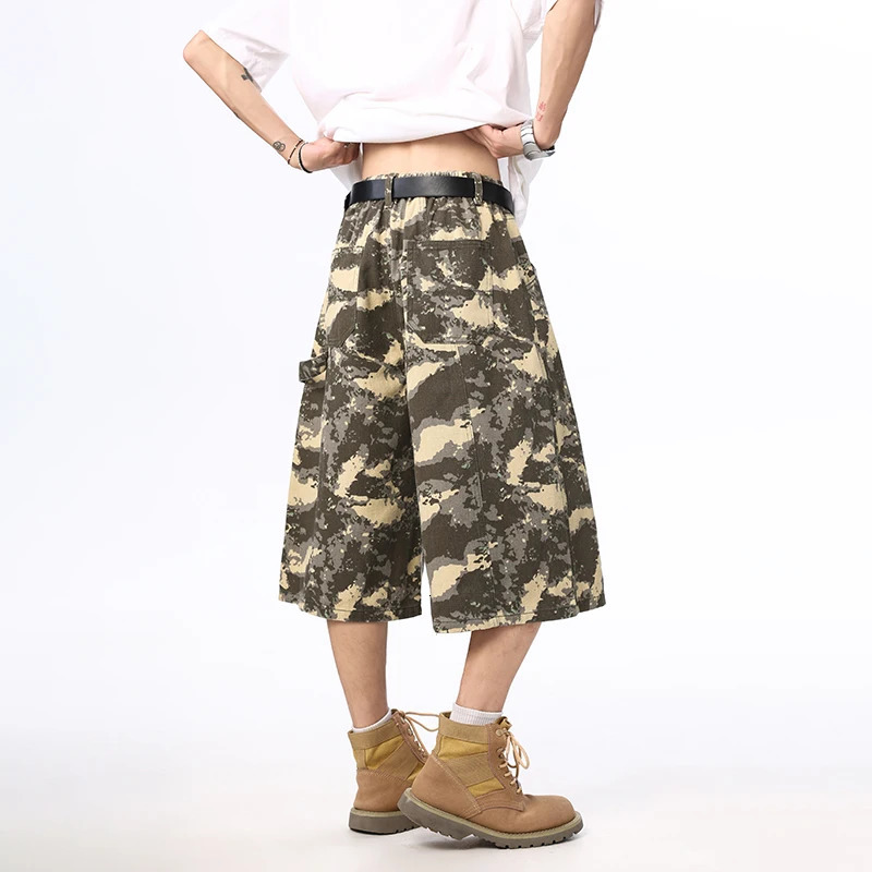 Camouflage Baggy Jeans Mens Summer Oversize Fashion Streetwear Calf-Length Pants Male Y2k Vintage American Loose Denim Pants 250617