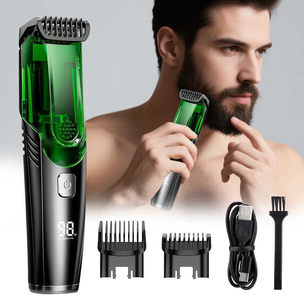Cordless Rechargeable Men Beard Trimmer Electric Shaver Vacuum Hair Clipper with 2 Guide Combs for Mustache Sideburns Grooming XJ250624