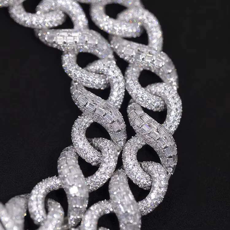 Custom 13mm baguette Cuban Chain S925 Silver With Iced Out Vvs Moissanite Infinite Cuban Link for Mens Hip Hop Link Jewelry