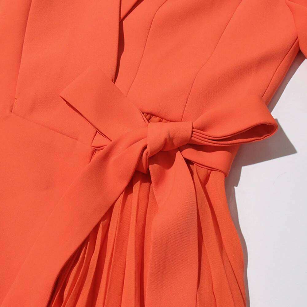 TWOTWINSTYLE Solid Asymmetrical Blazers For Women Shawl Collar Long Sleeve Tunic Patchwork Lace Up Designer Slim Coats Female