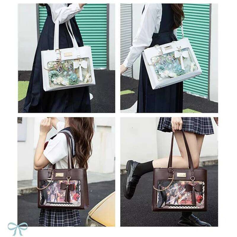 Lovely Japanese Lolita Girls Cute Tote HandBags Female Bowknot Chain Two Dimensional Shoulder Bags Transparent Window Itabags